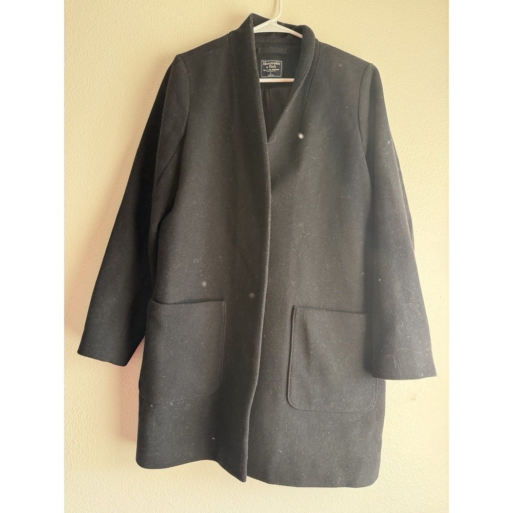 Abercrombie & Fitch Women's Wool Blend Peacoat Trench Black Classic‎ Preppy